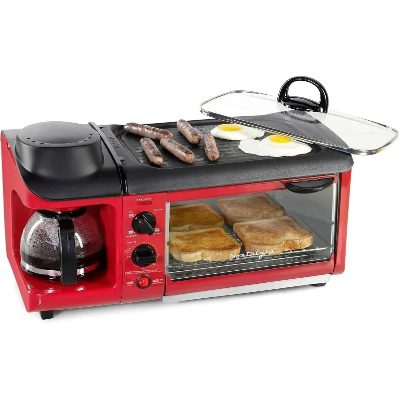 Nostalgia 3-in-1 Breakfast Station - Includes Coffee Maker, Non-Stick Griddle, and 4-Slice Toaster Oven