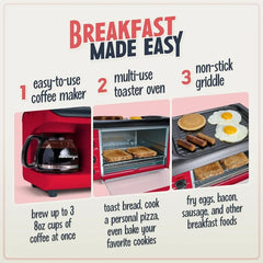 Nostalgia 3-in-1 Breakfast Station - Includes Coffee Maker, Non-Stick Griddle, and 4-Slice Toaster Oven