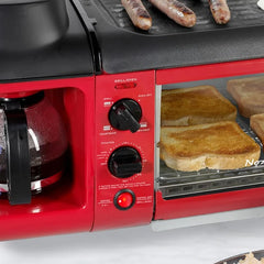 Nostalgia 3-in-1 Breakfast Station - Includes Coffee Maker, Non-Stick Griddle, and 4-Slice Toaster Oven