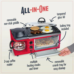 Nostalgia 3-in-1 Breakfast Station - Includes Coffee Maker, Non-Stick Griddle, and 4-Slice Toaster Oven